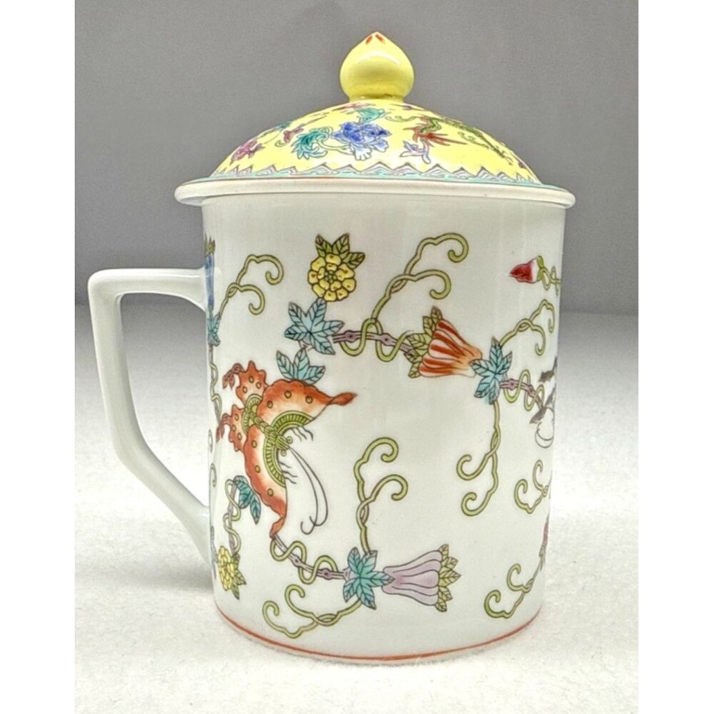Jingdezhen Famille Rose Porcelain Tea Mug Covered Cup Chinese Floral Lid